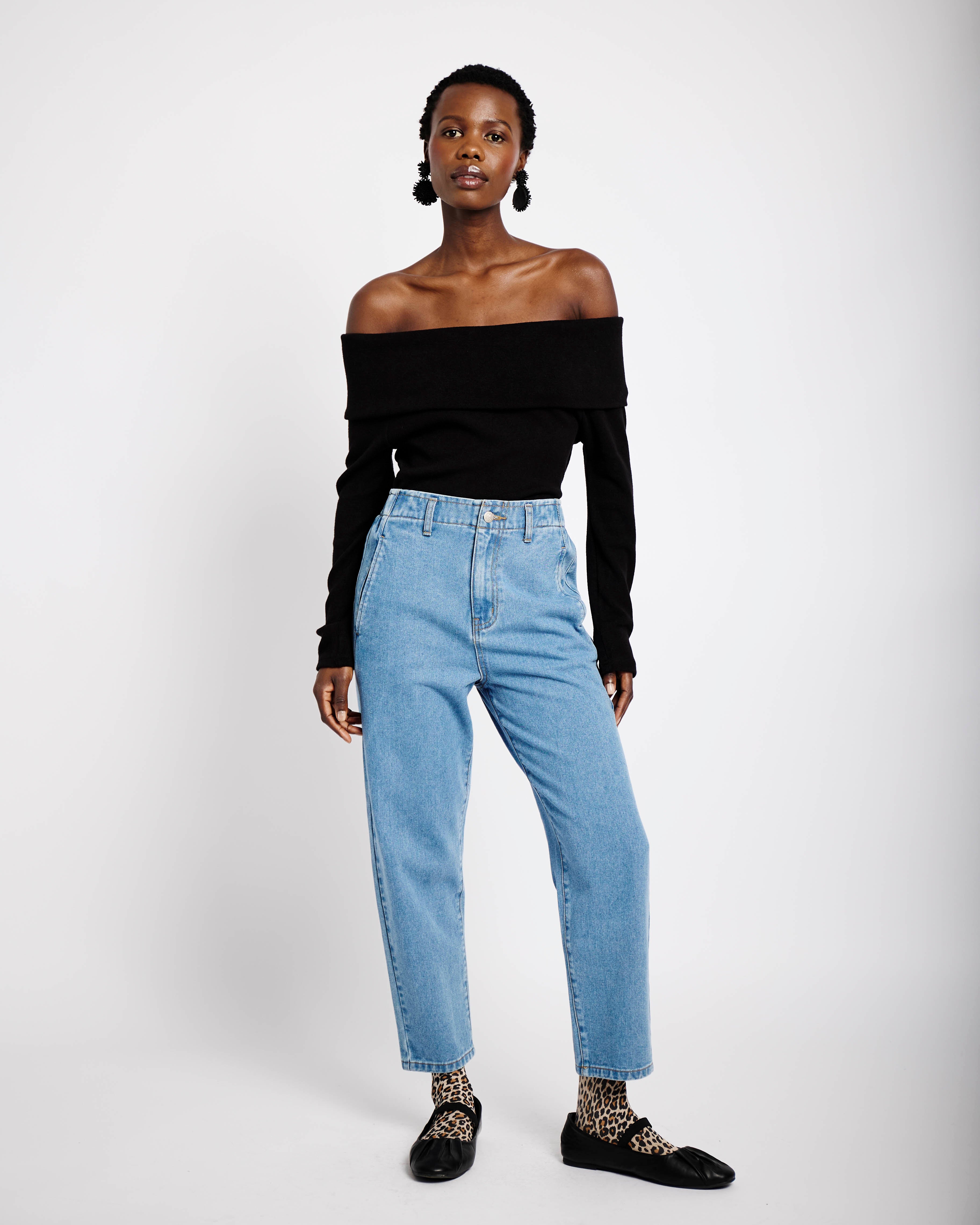 Off the Shoulder Knit Top in Black - Me&B