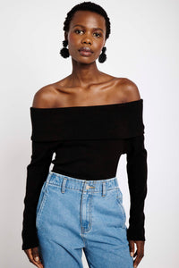 Off the Shoulder Knit Top in Black - Me&B