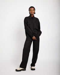 Suiting Shacket in Black Pinstripe - Me&B