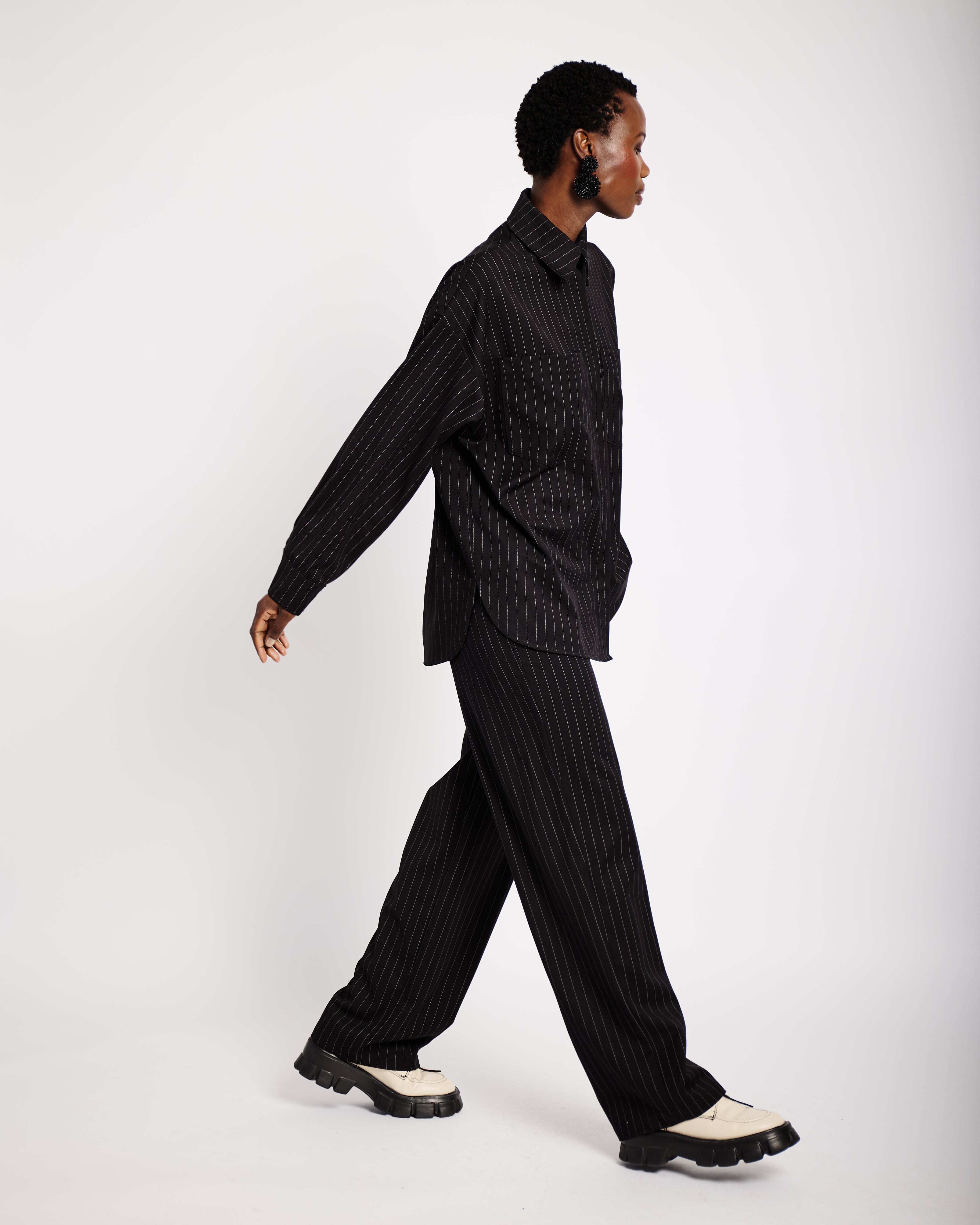 Suiting Shacket in Black Pinstripe - Me&B