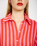 The Bellow Sleeve Shirt in Pink Red Stripe