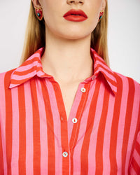 The Bellow Sleeve Shirt in Pink Red Stripe
