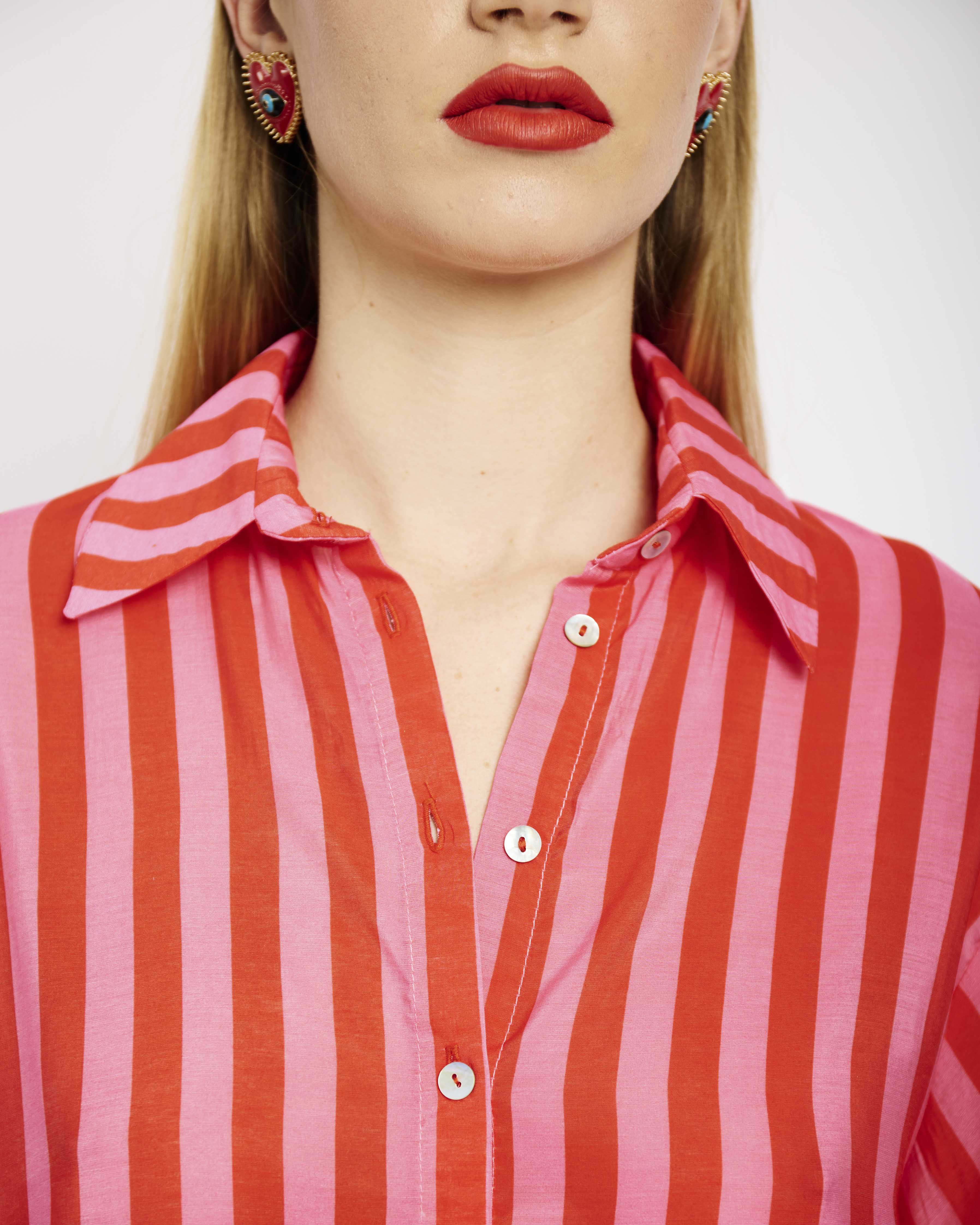 The Bellow Sleeve Shirt in Pink Red Stripe