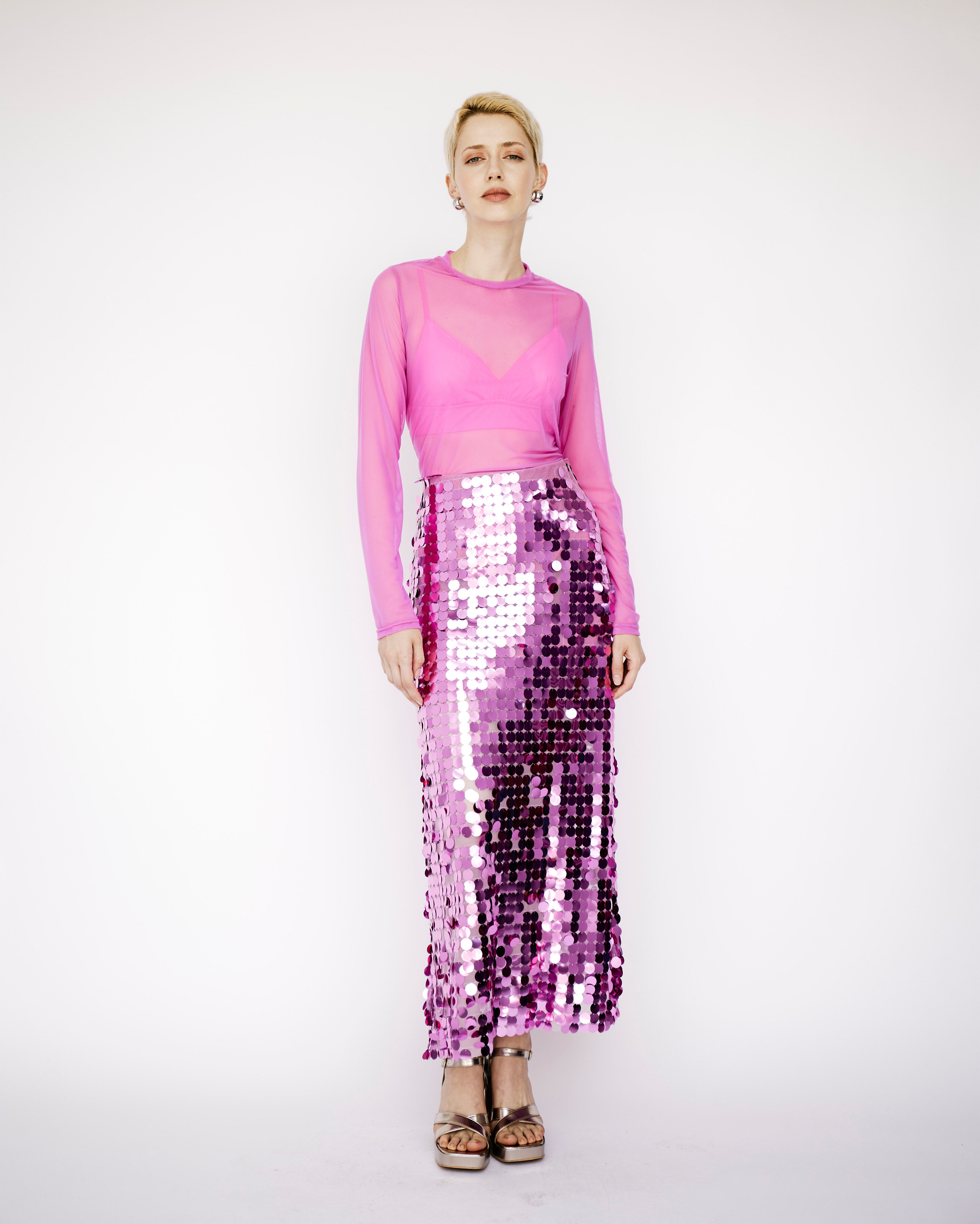 Chunky Sequin Midi Skirt in Cerise Pink – Me&B