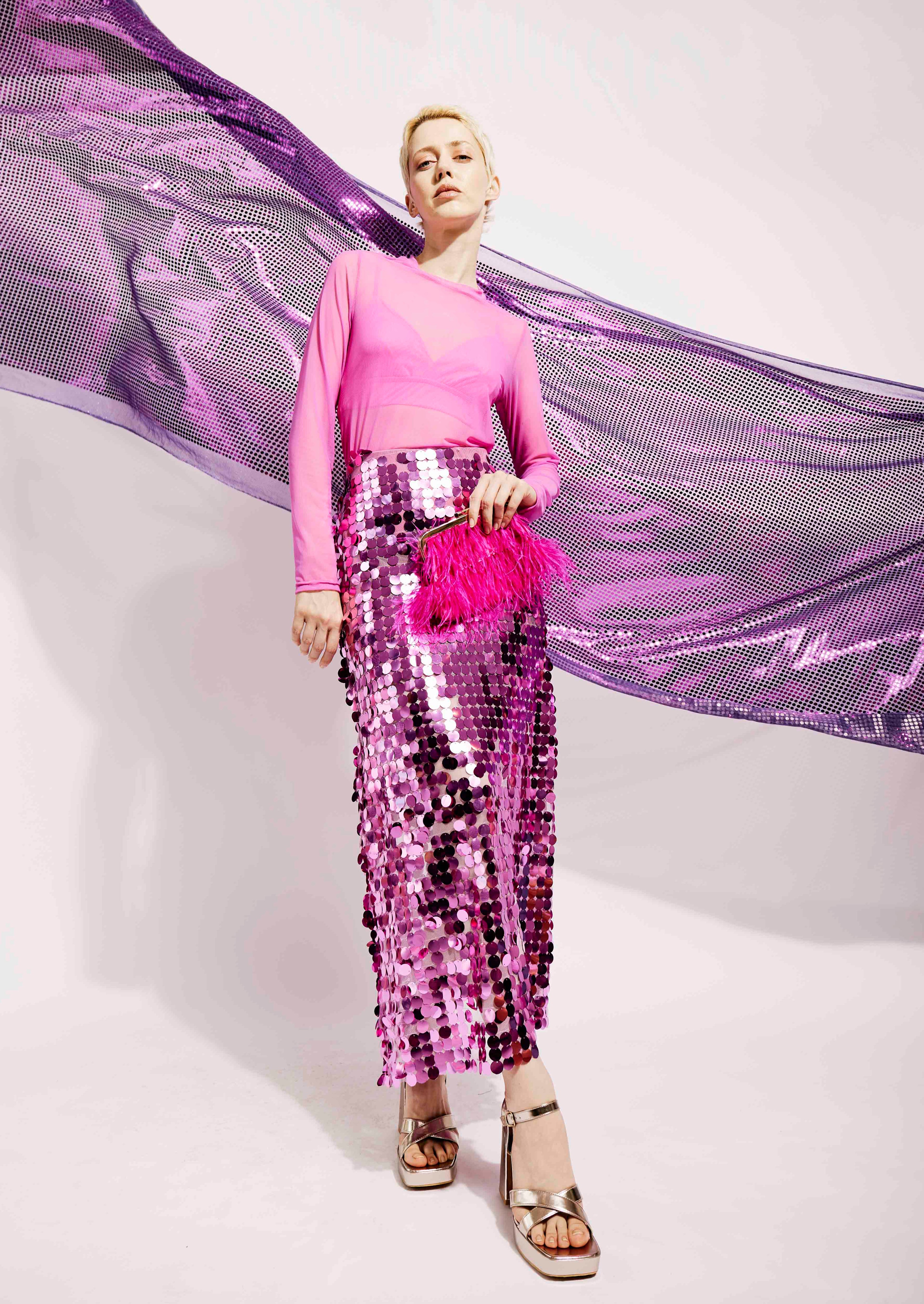 Chunky Sequin Midi Skirt in Cerise Pink – Me&B