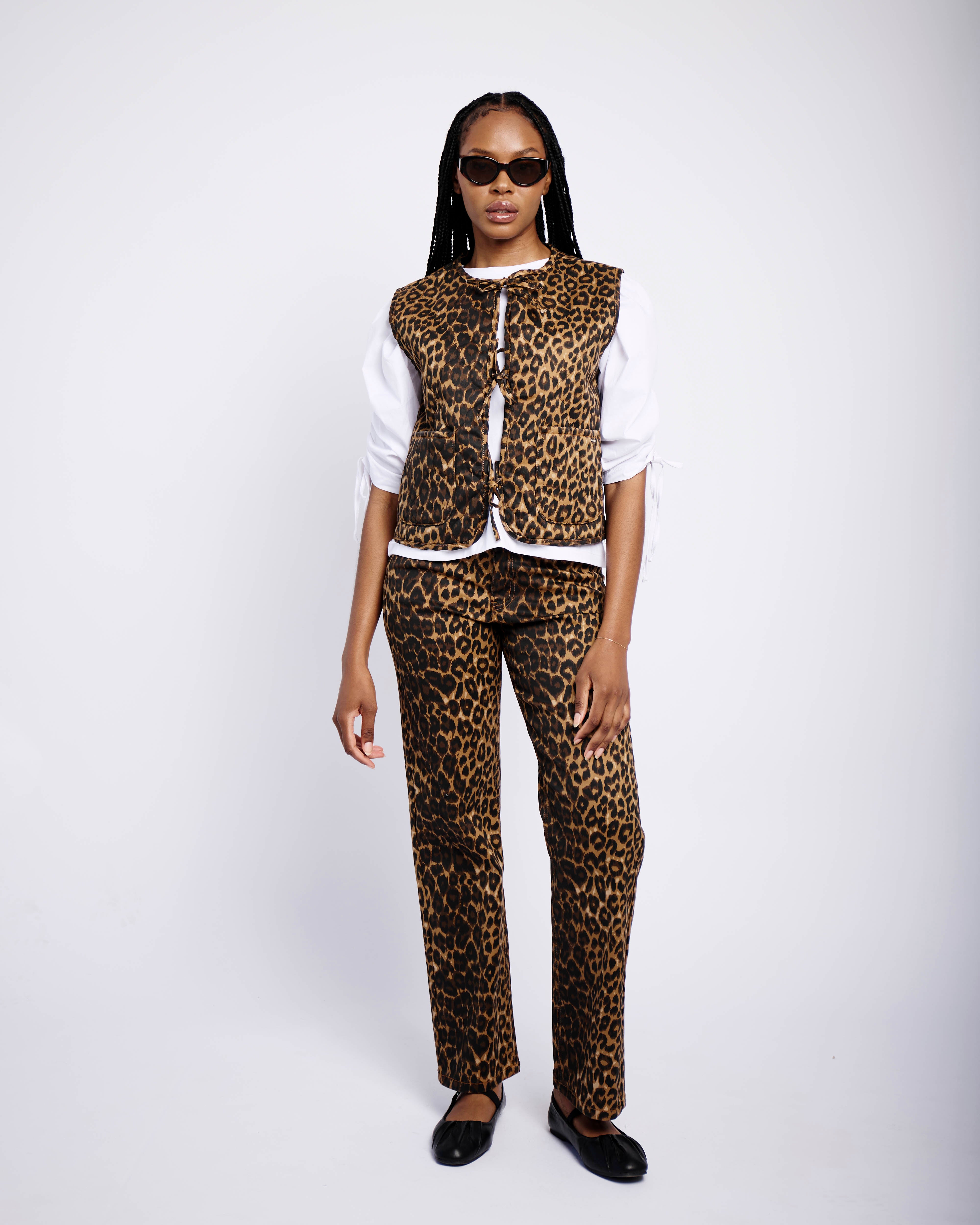 Tie Front Quilted Gilet in Animal - Me&B