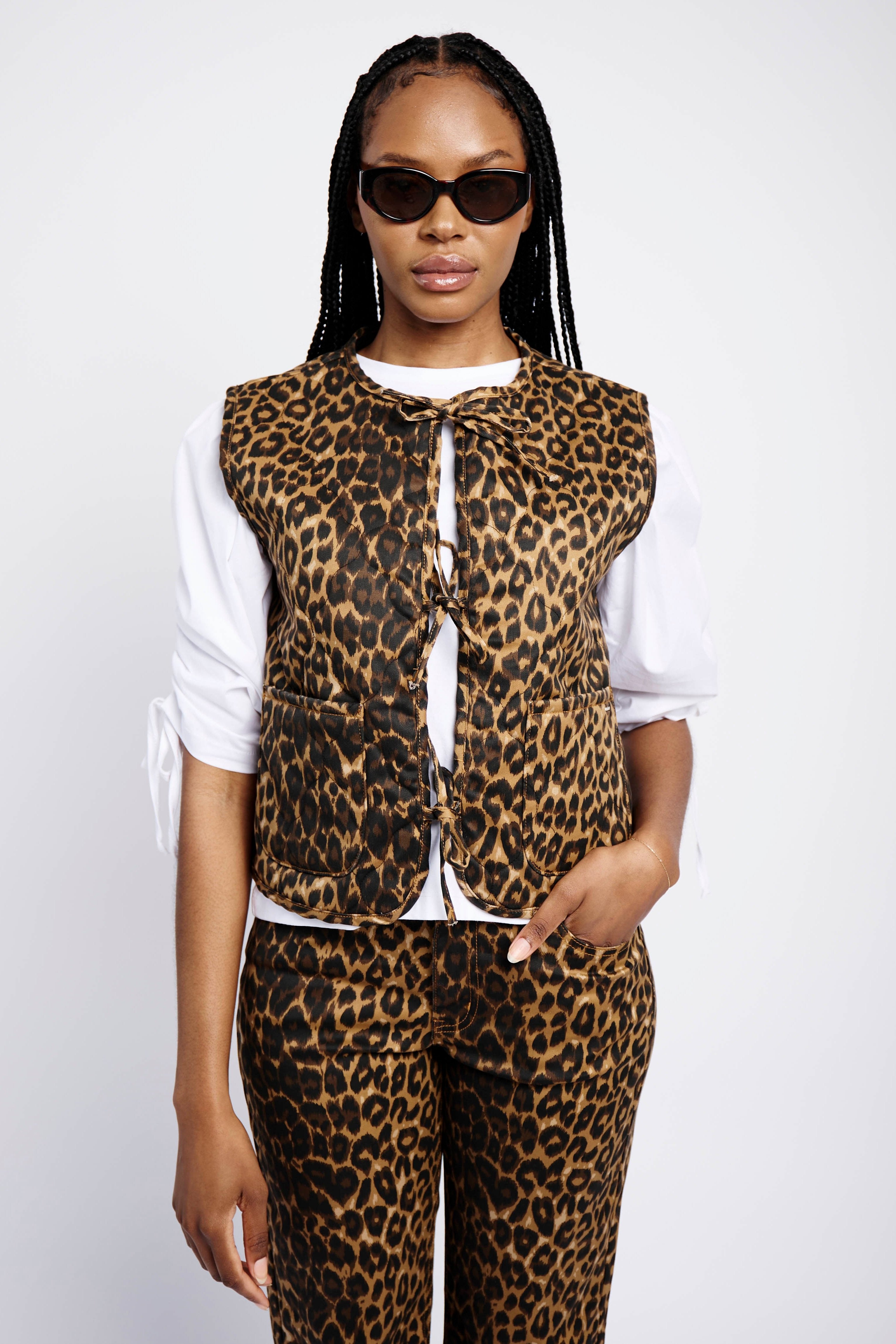 Tie Front Quilted Gilet in Animal - Me&B