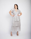 Ra Ra Tiered Empire Dress in Silver