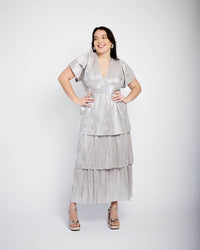 Ra Ra Tiered Empire Dress in Silver