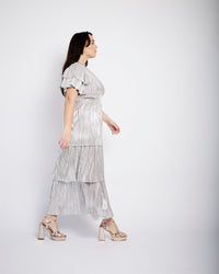 Ra Ra Tiered Empire Dress in Silver