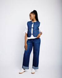 Tie Front Quilted Gilet in Denim - Me&B