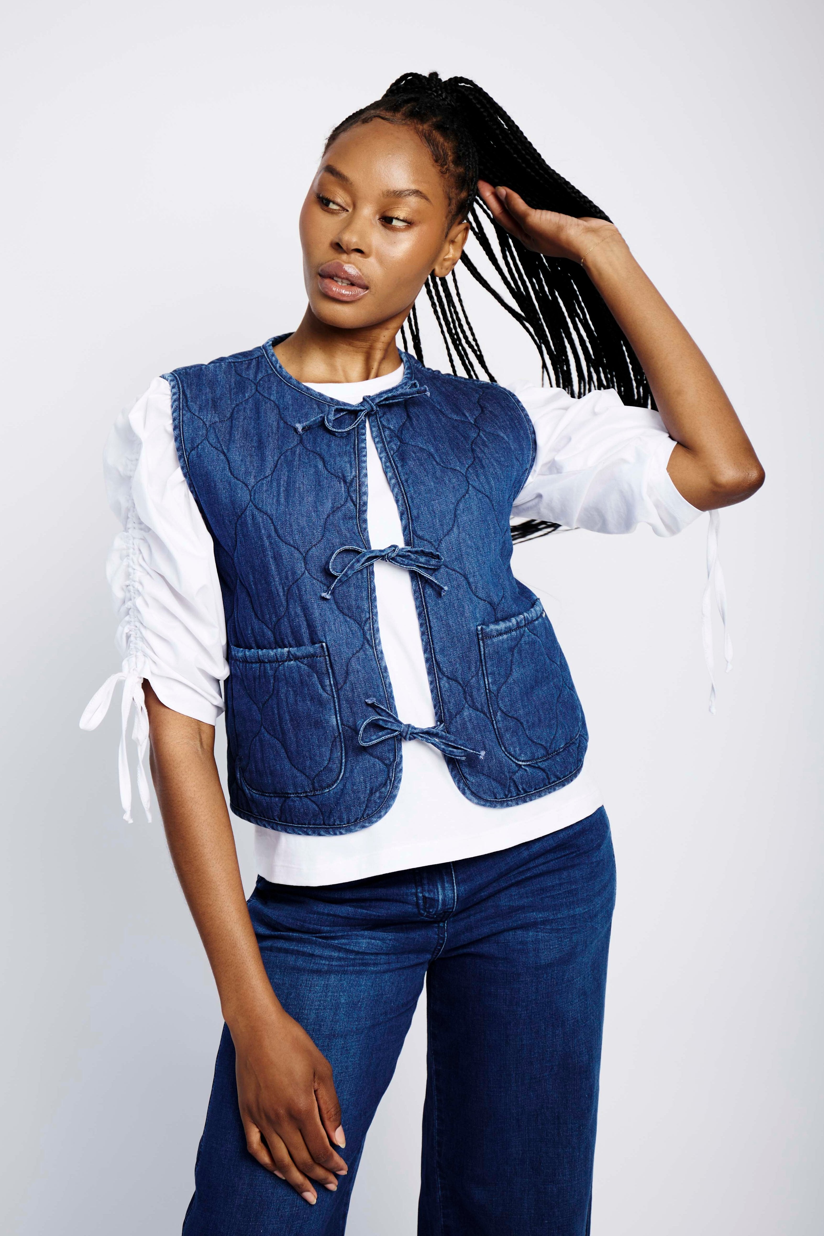 Tie Front Quilted Gilet in Denim - Me&B