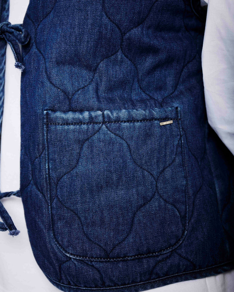 Tie Front Quilted Gilet in Denim - Me&B