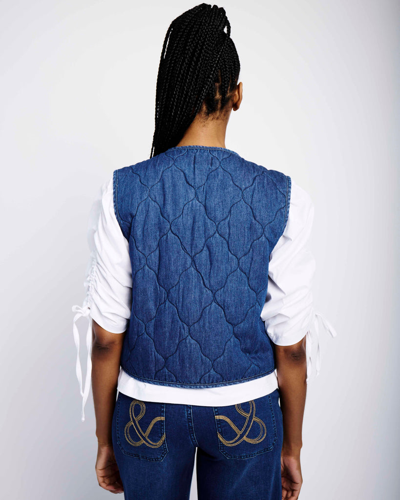 Tie Front Quilted Gilet in Denim - Me&B