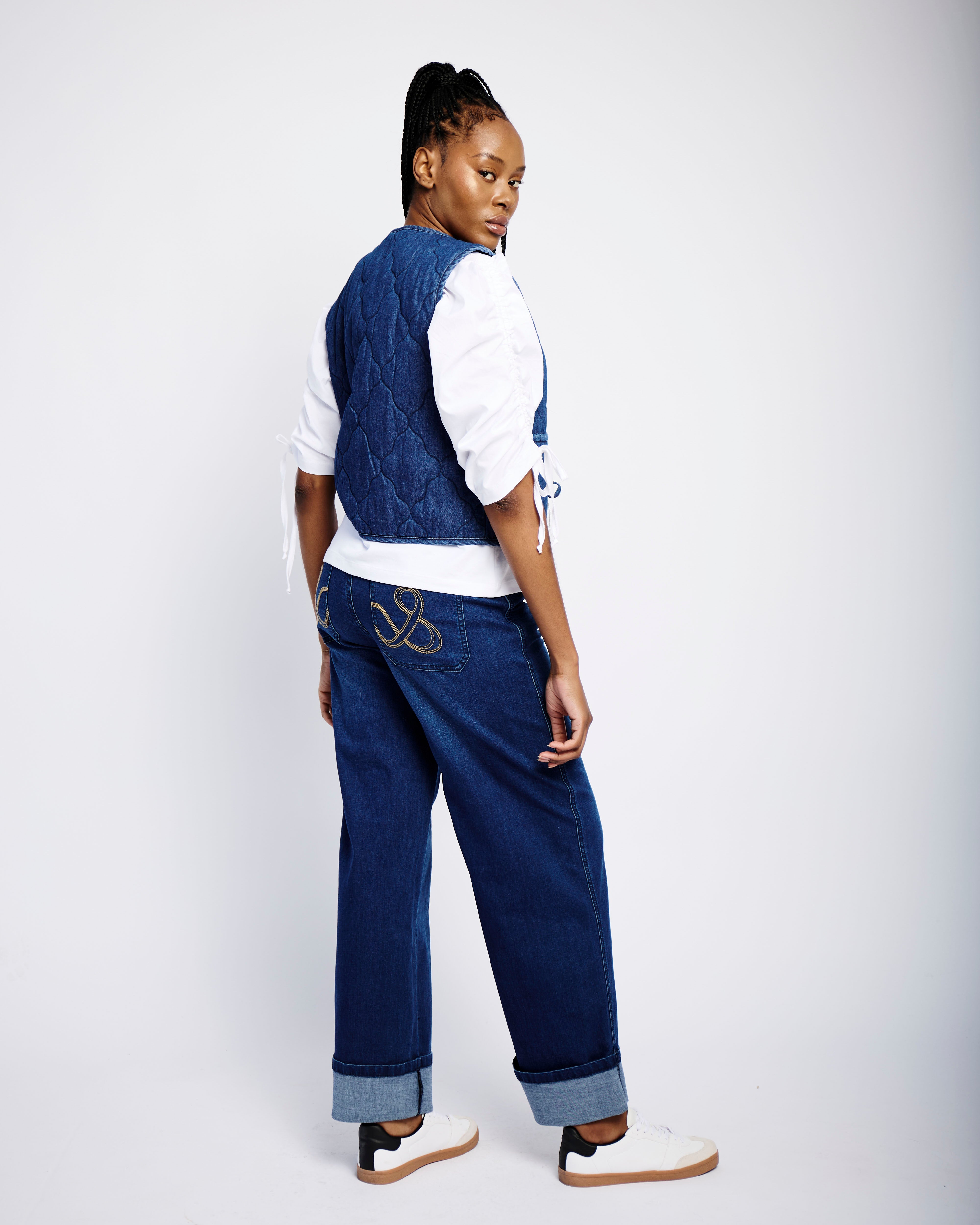 Tie Front Quilted Gilet in Denim - Me&B