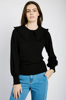 Peter Pan Collar Knit Top in Black - Me&B