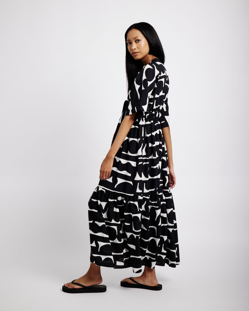 Me&B. Women's clothing. Black and white maxi dress. Patterned maxi dress. Summer cut out dress. Local Johannesburg Brand.