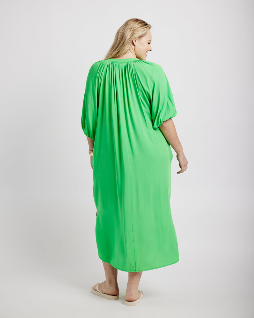 Me&B. Women's Clothing. Green Tunic Dress. Green loose maxi dress. Sleeved maxi dress. Locally made in South Africa.