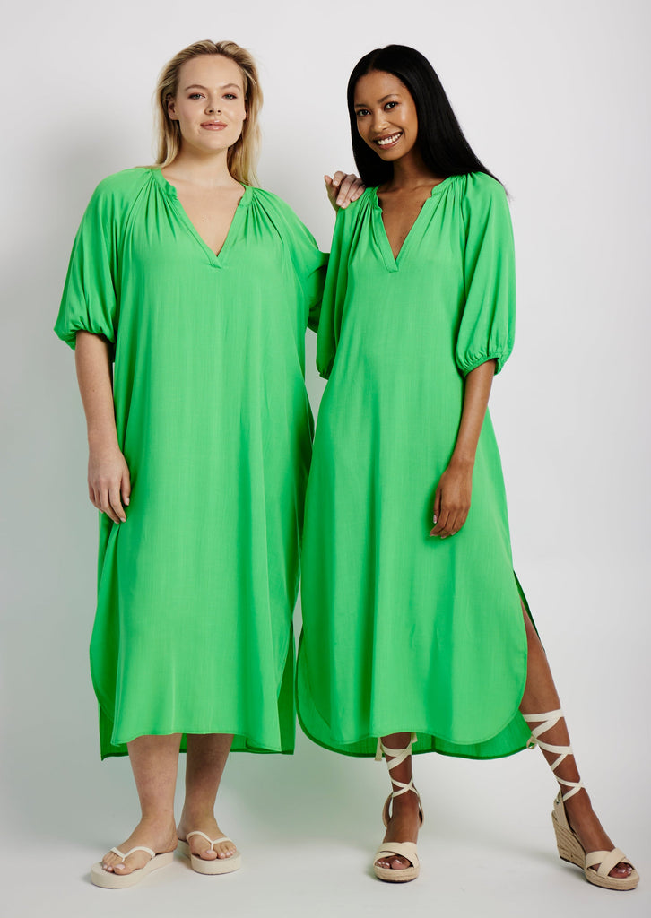 Me&B. Women's Clothing. Green Tunic Dress. Green loose maxi dress. Sleeved maxi dress. Locally made in South Africa. 