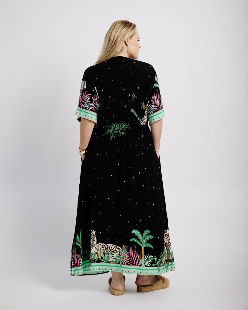 Me&B. Women's Clothing. Kaftan Dress. Black kaftan dress. Maxi kaftan. Palm print kaftan dress. Locally made in South Africa.
