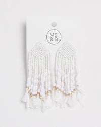 Beaded Tassle Earrings in Ivory White - Me&B
