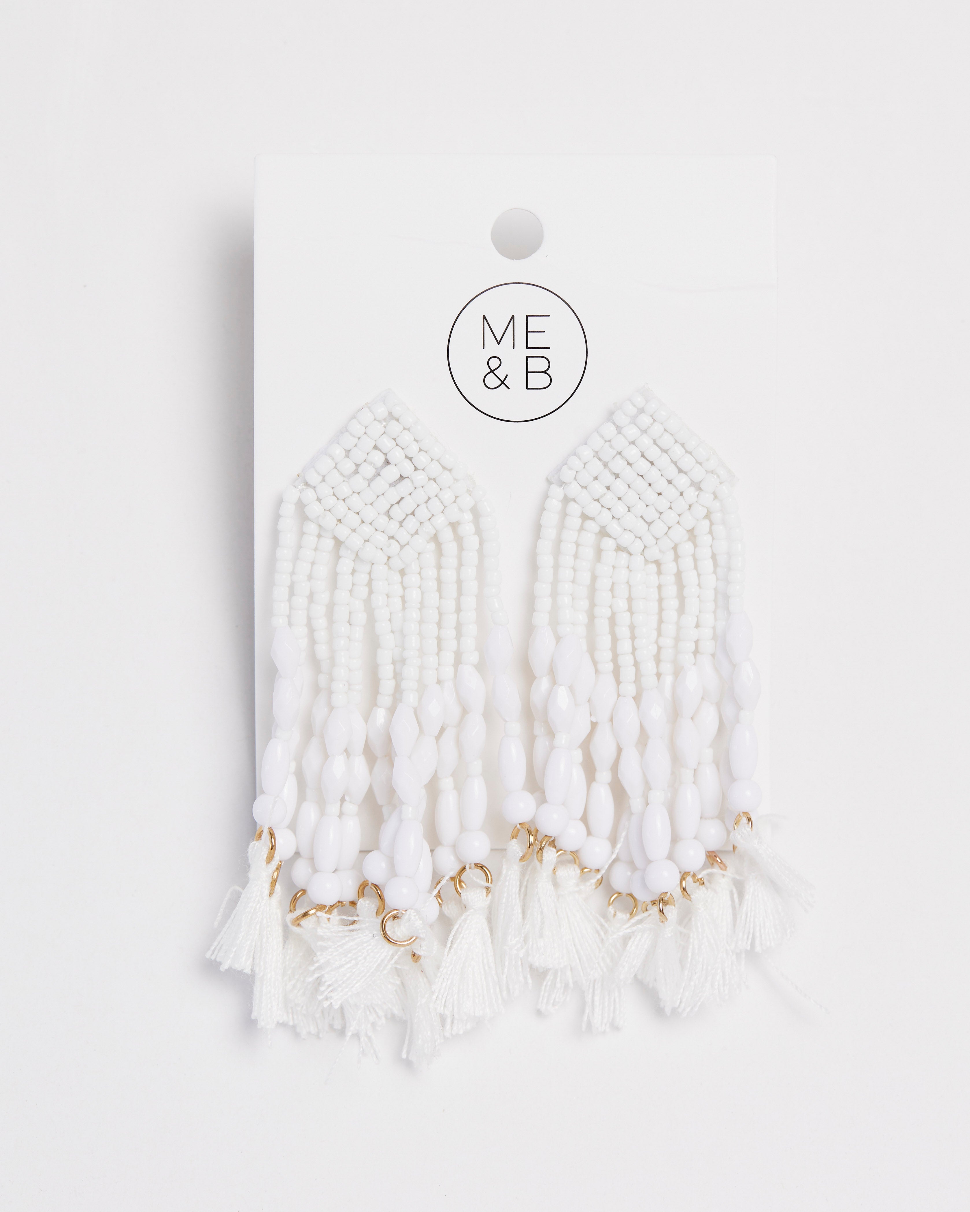 Beaded Tassle Earrings in Ivory White - Me&B