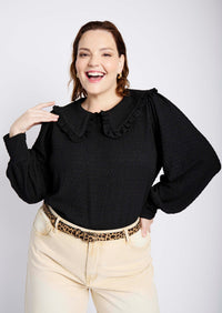 Peter Pan Collar Knit Top in Black - Me&B