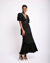 Ra Ra Tiered Dress in Black