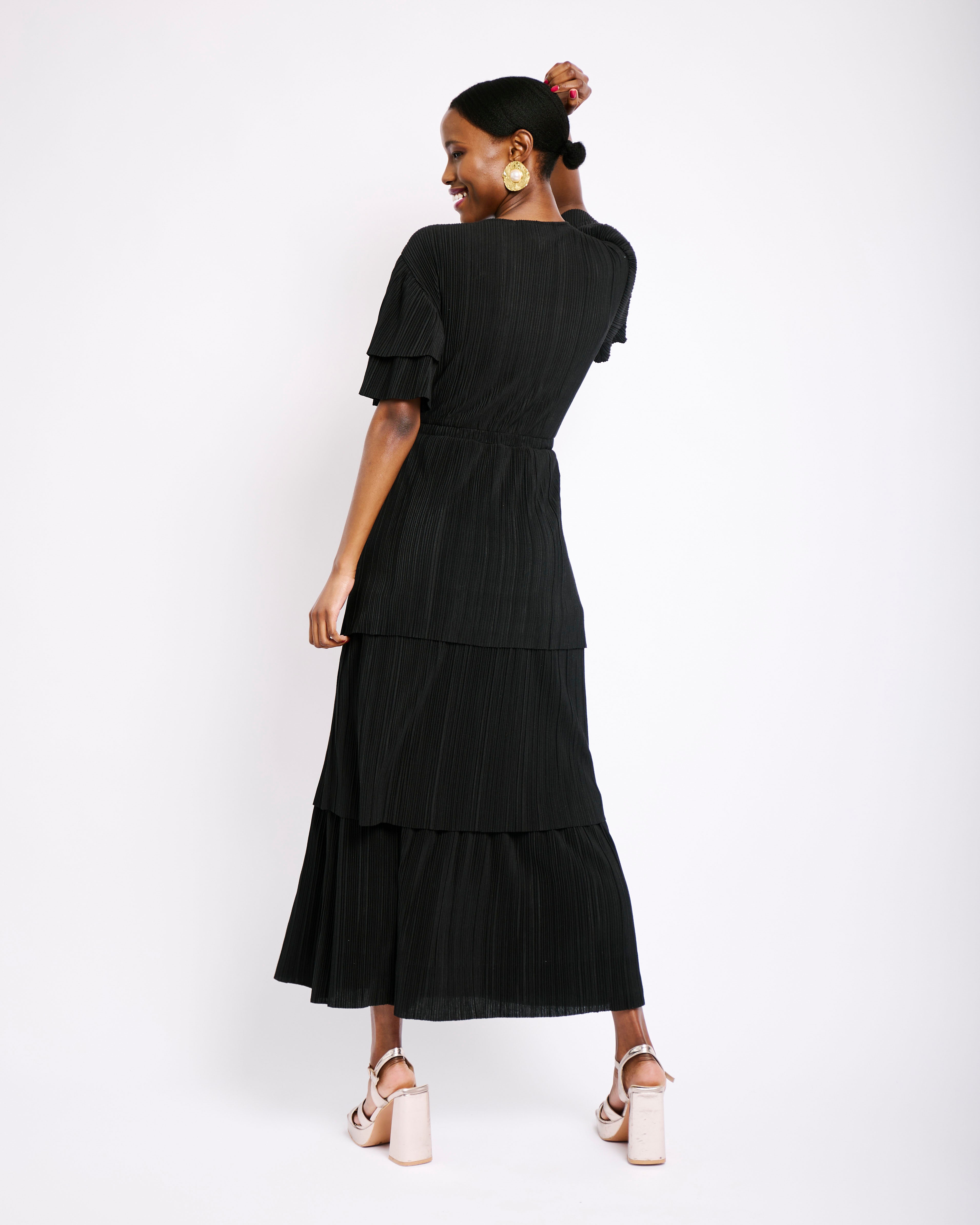 Ra Ra Tiered Dress in Black