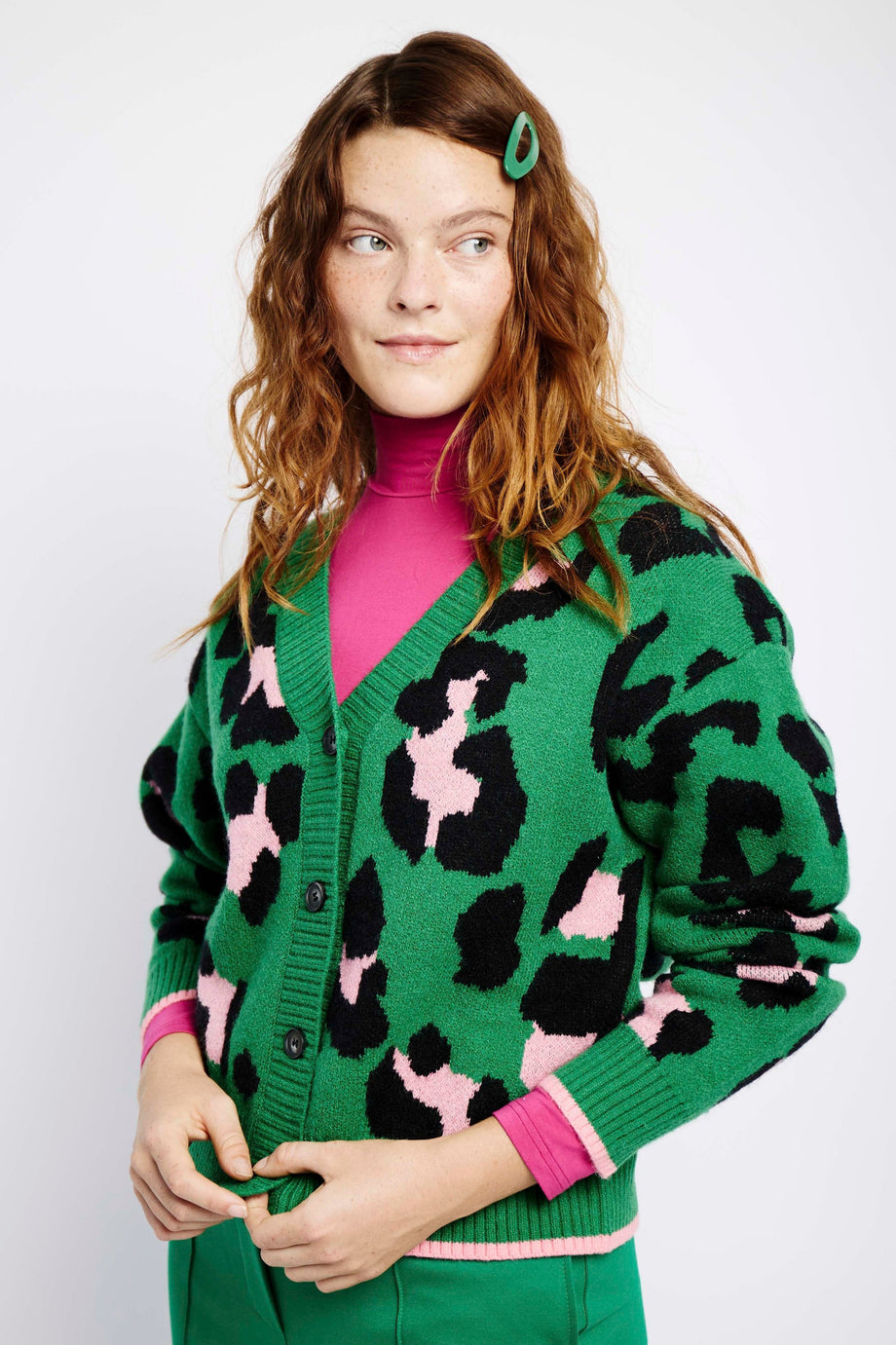 Pink and green cardigan best sale