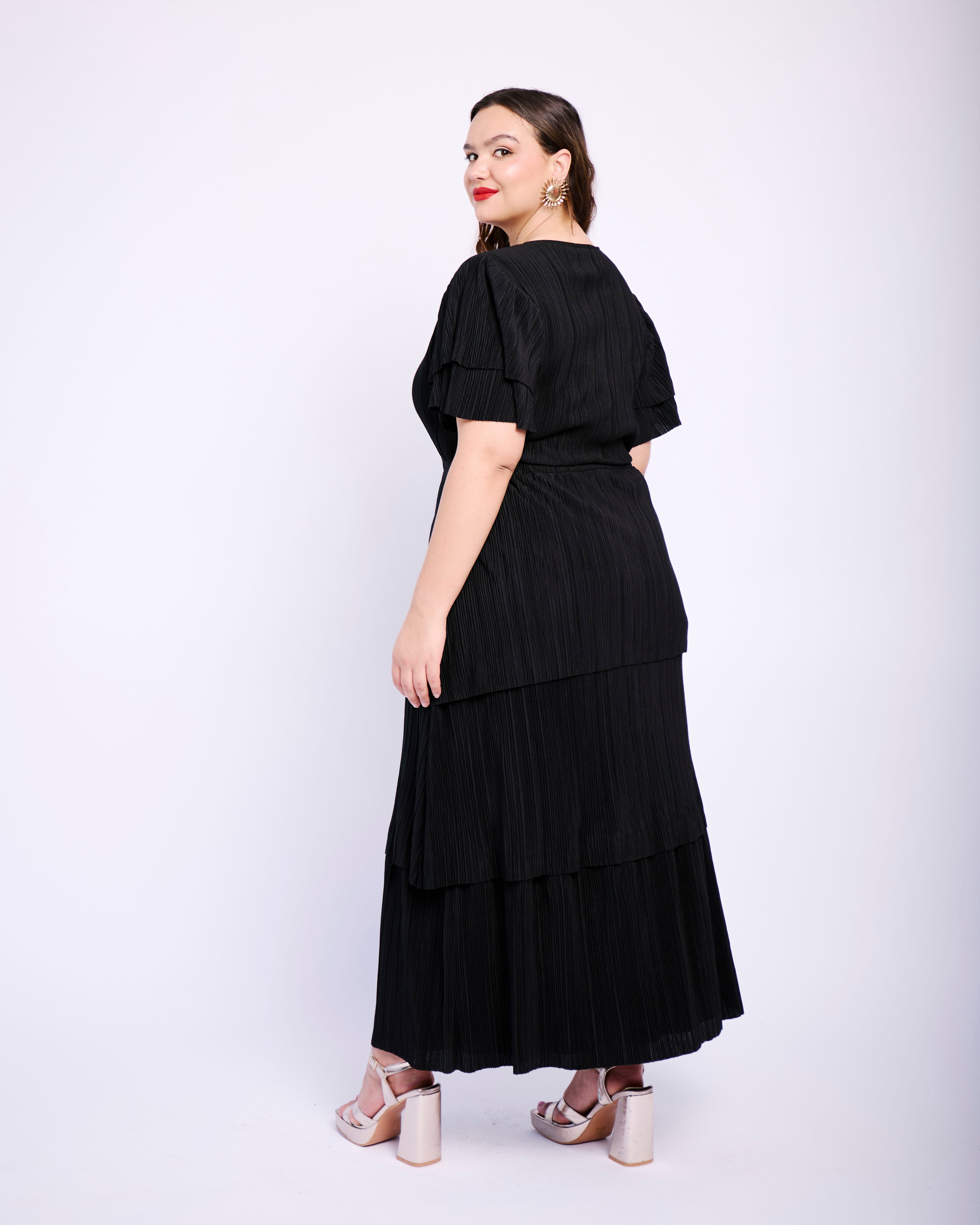 Ra Ra Tiered Dress in Black