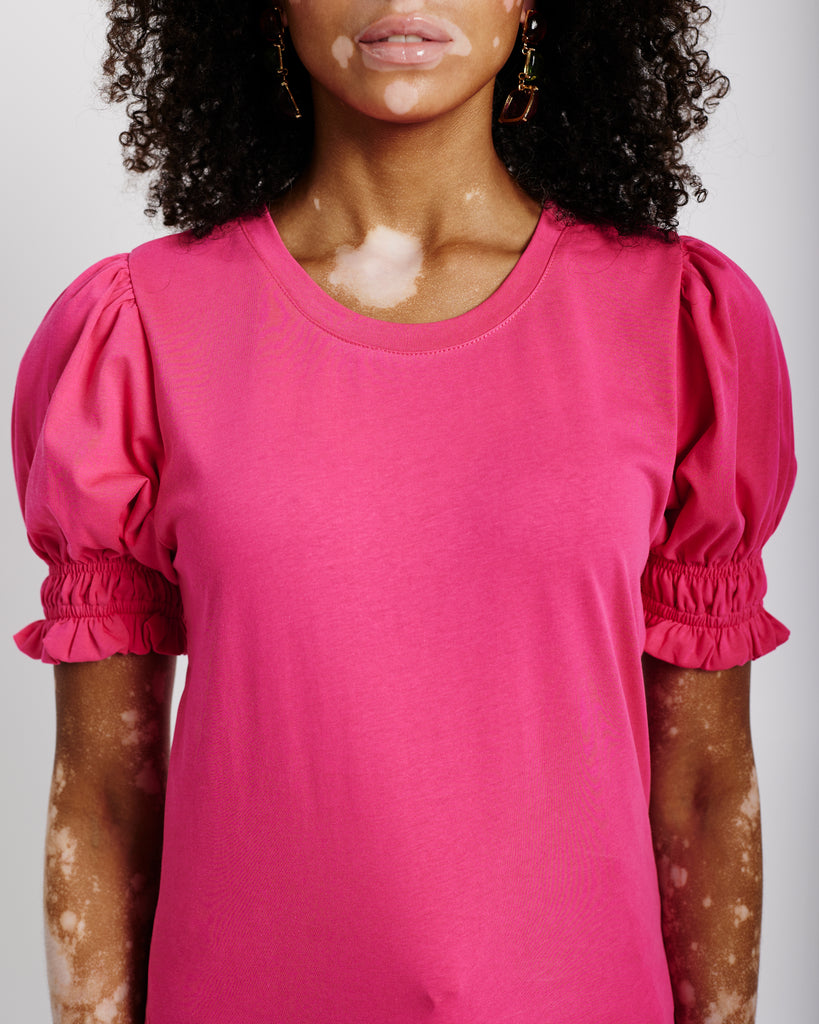 Me&B. Women's Clothing. Shirt. Pink Puff sleeve shirt. Pink shirt with puff sleeve. Locally made in South Africa.