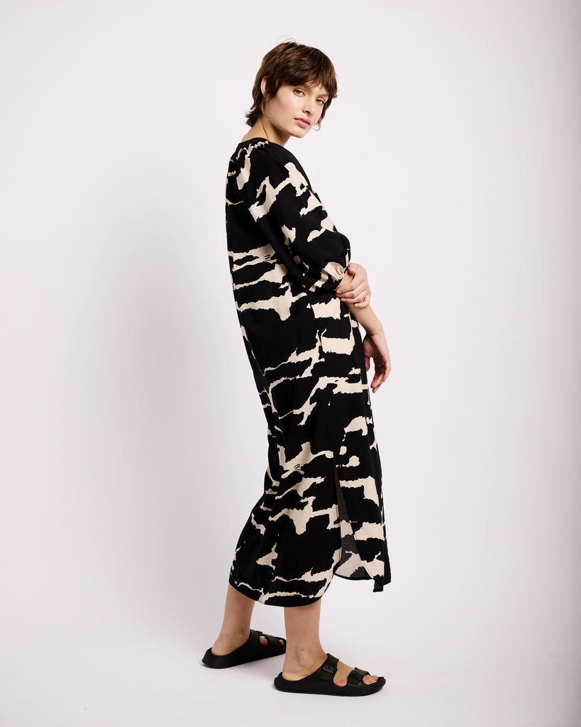 The Easy Tunic Dress in Black and Stone Animal - Me&B