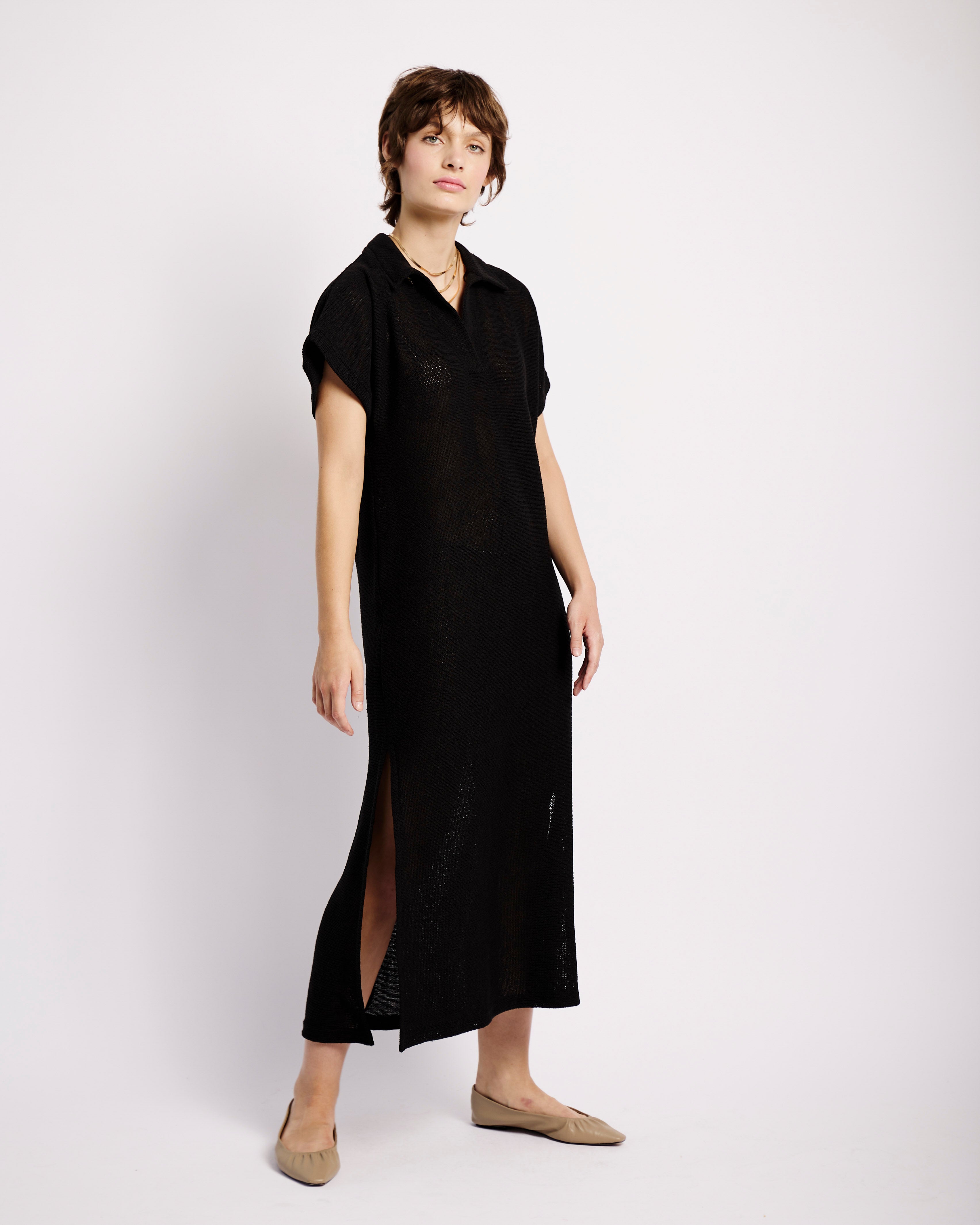 Collared Maxi Knit Dress in Black - Me&B