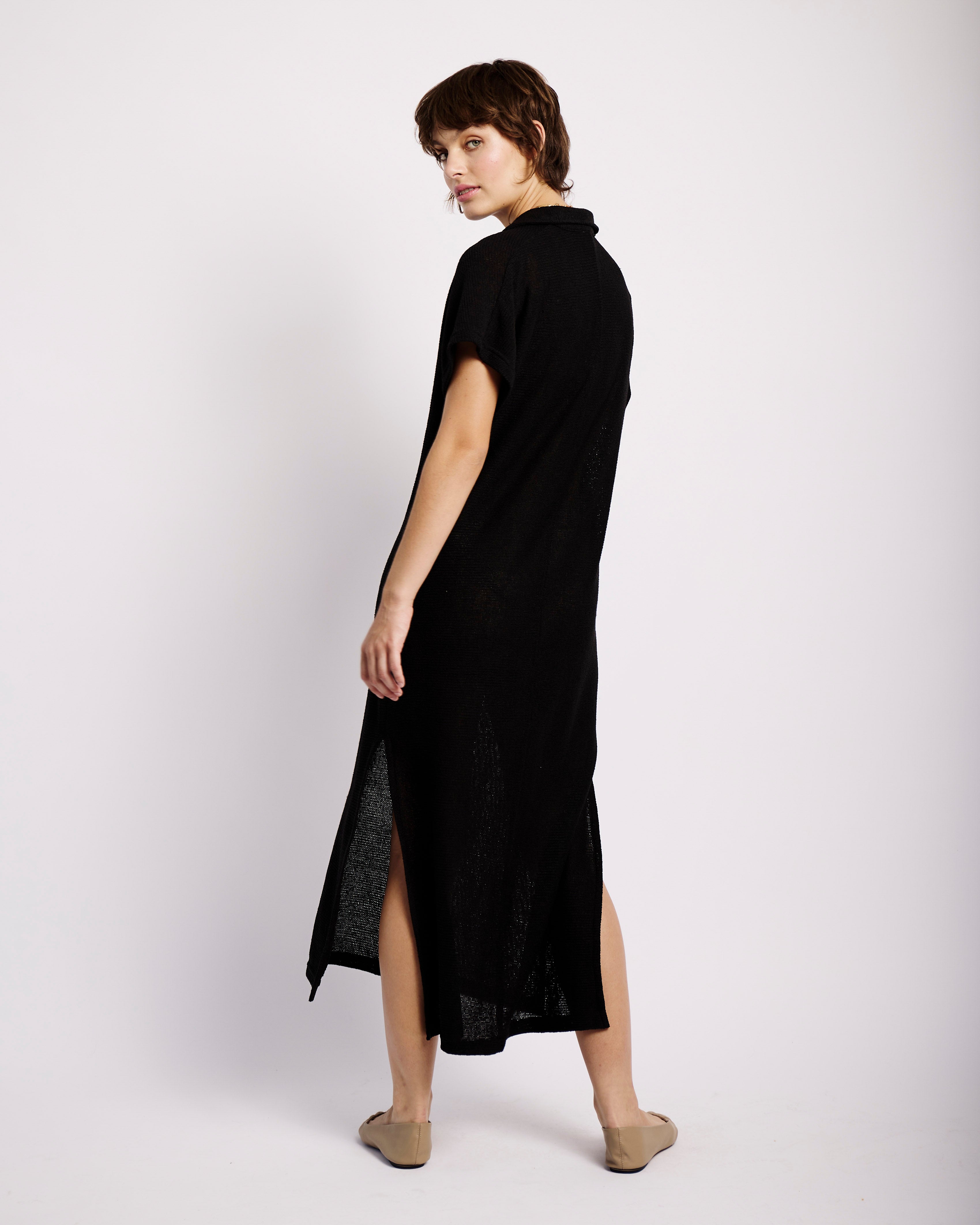 Collared Maxi Knit Dress in Black - Me&B