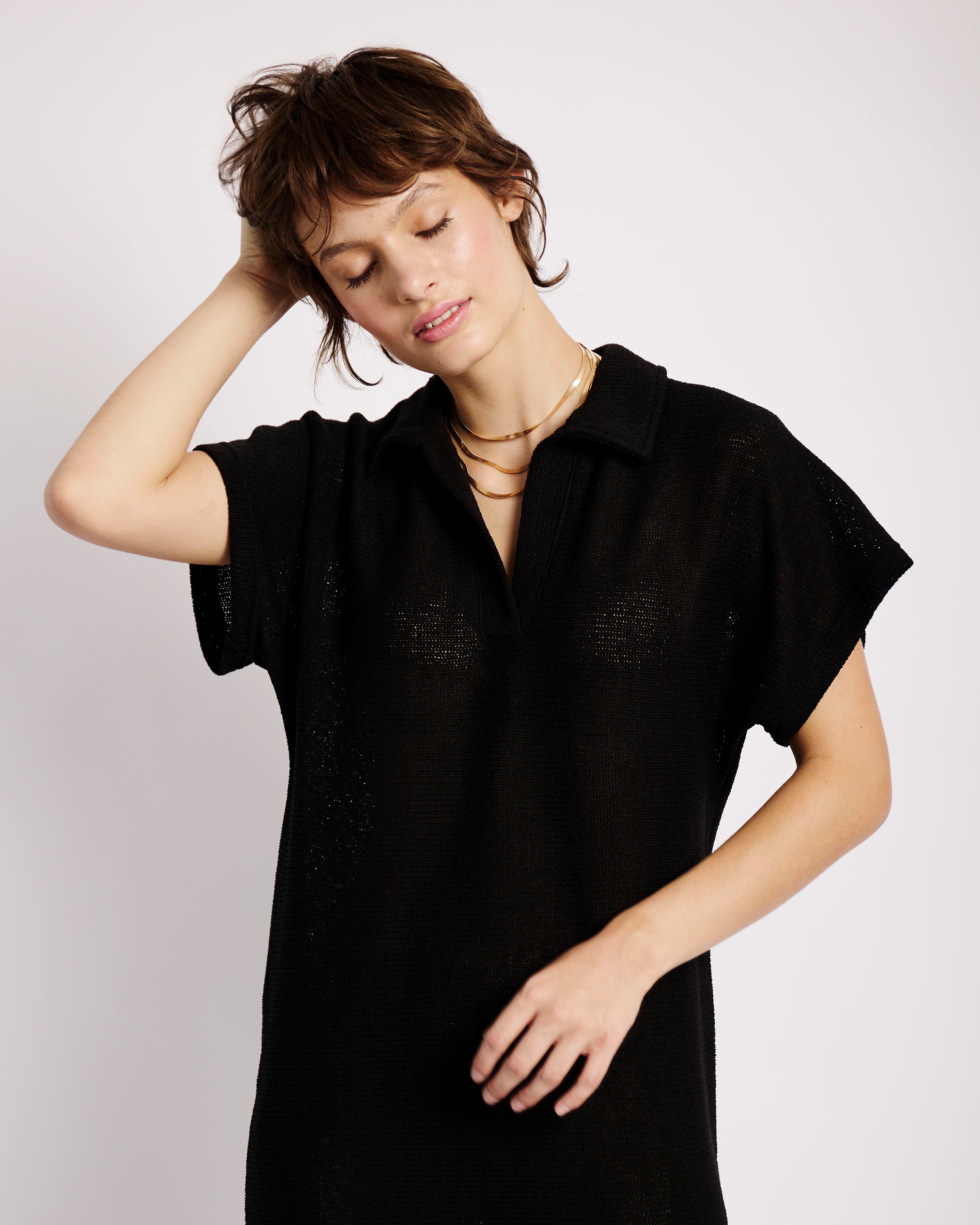 Collared Maxi Knit Dress in Black - Me&B