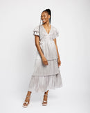 Ra Ra Tiered Empire Dress in Silver