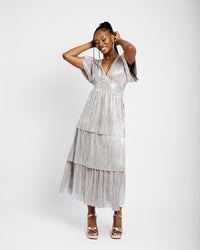 Ra Ra Tiered Empire Dress in Silver