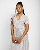 Ra Ra Tiered Empire Dress in Silver