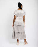 Ra Ra Tiered Empire Dress in Silver