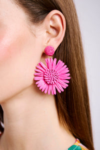 Raffia Flower Earring in Pink