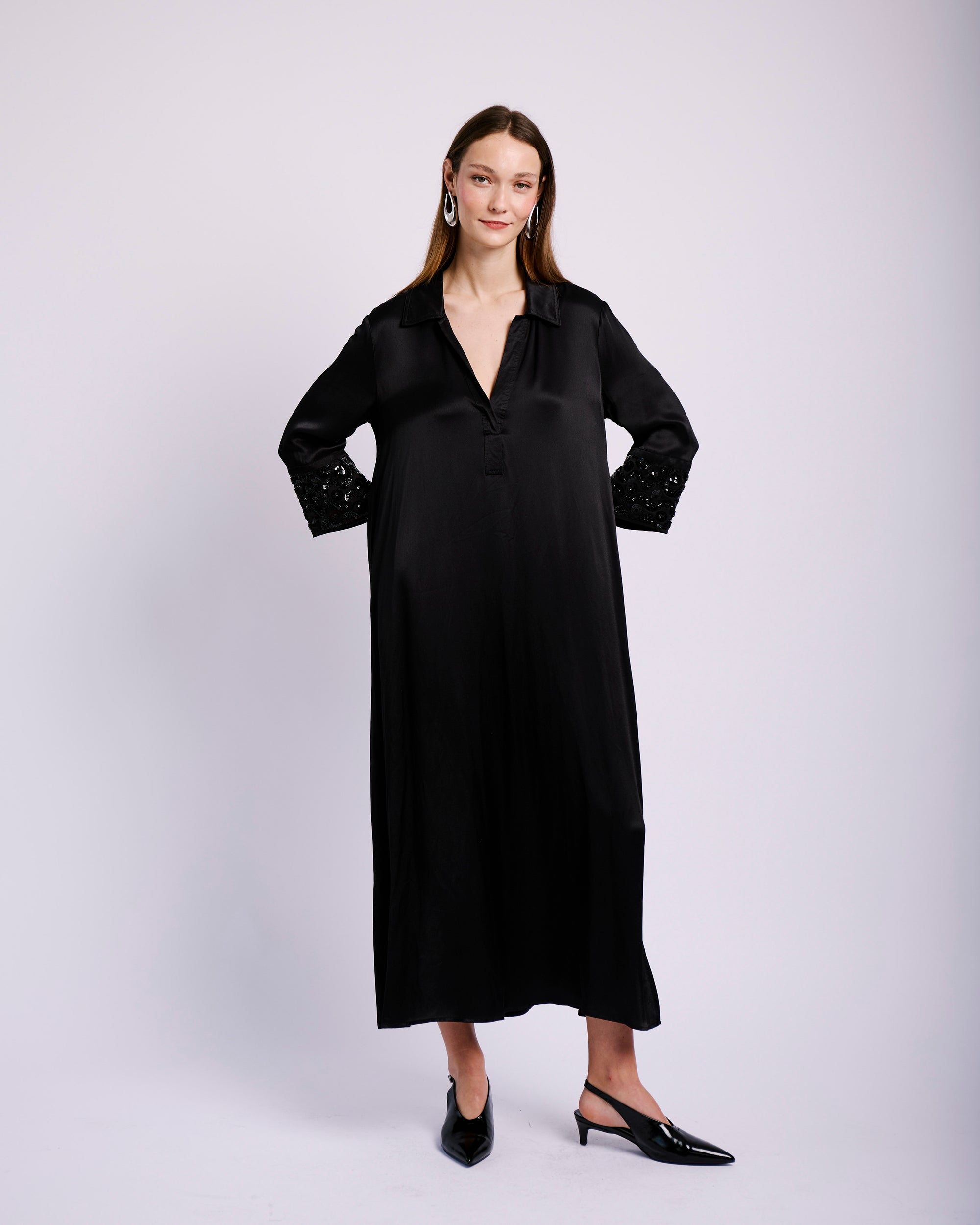 Satin Tunic Dress with Sequin cuffs