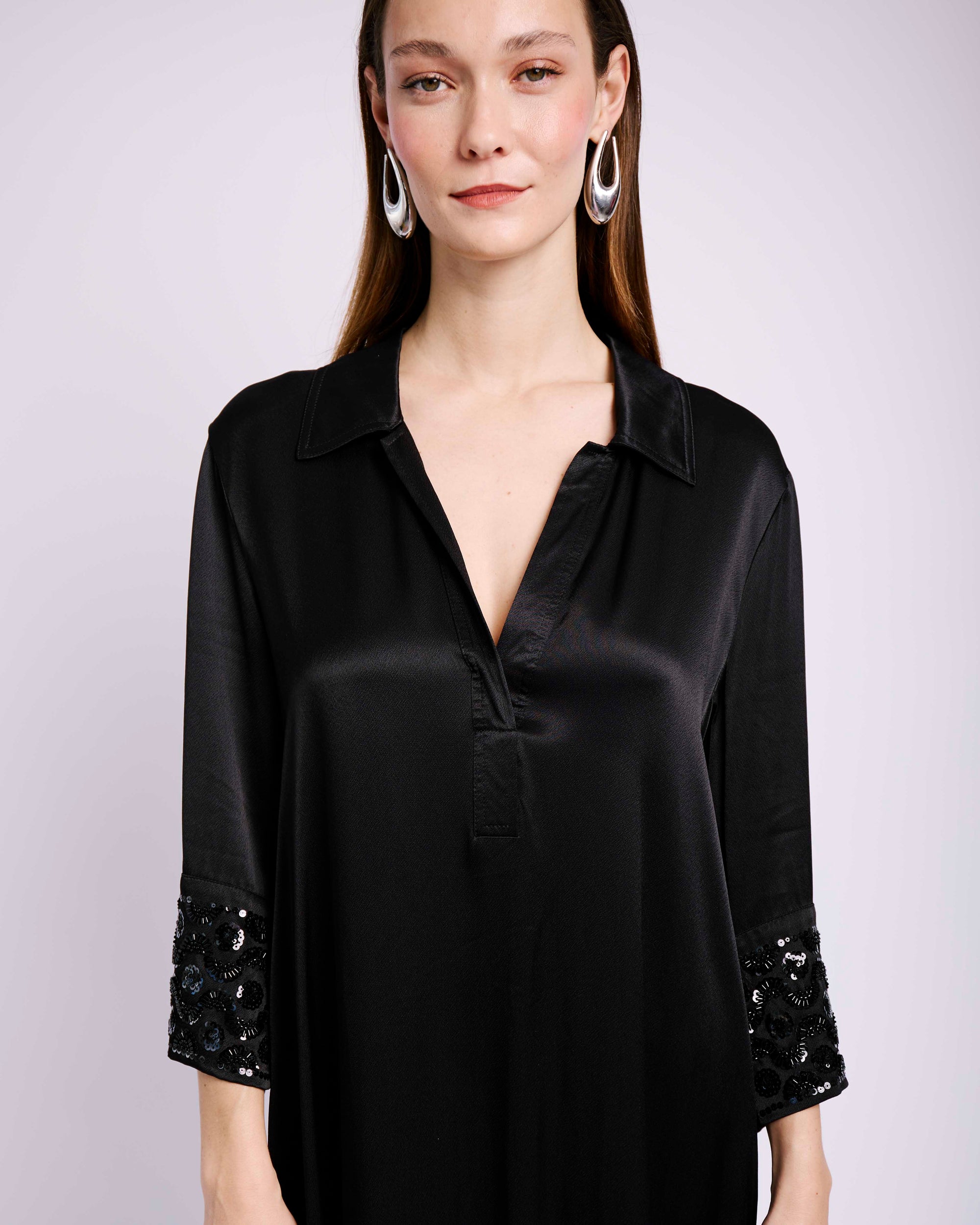 Satin Tunic Dress with Sequin cuffs