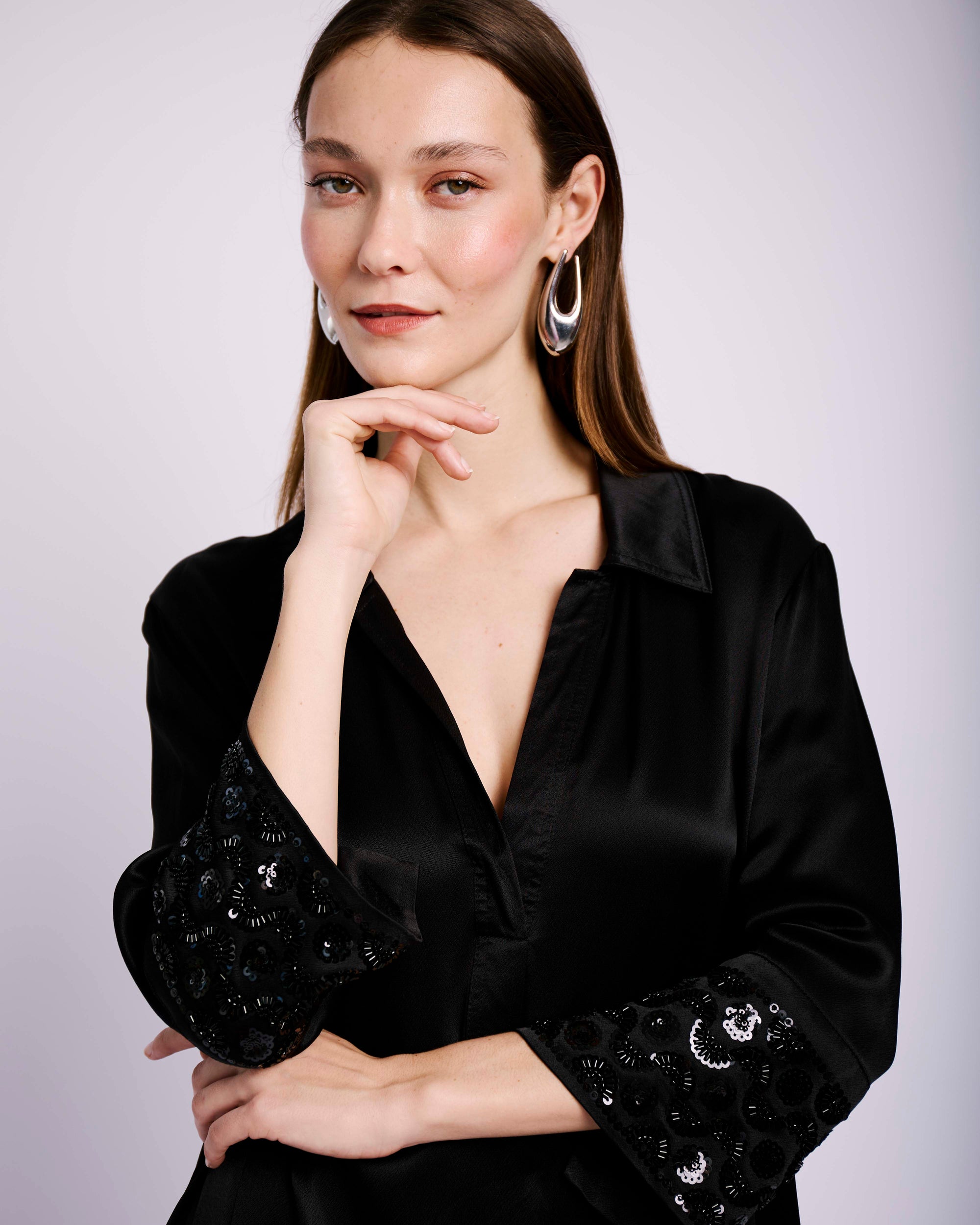 Satin Tunic Dress with Sequin cuffs