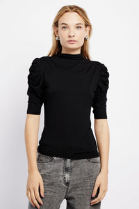 The Luxe Essential Polo with Draped Sleeve in Black - Me&B