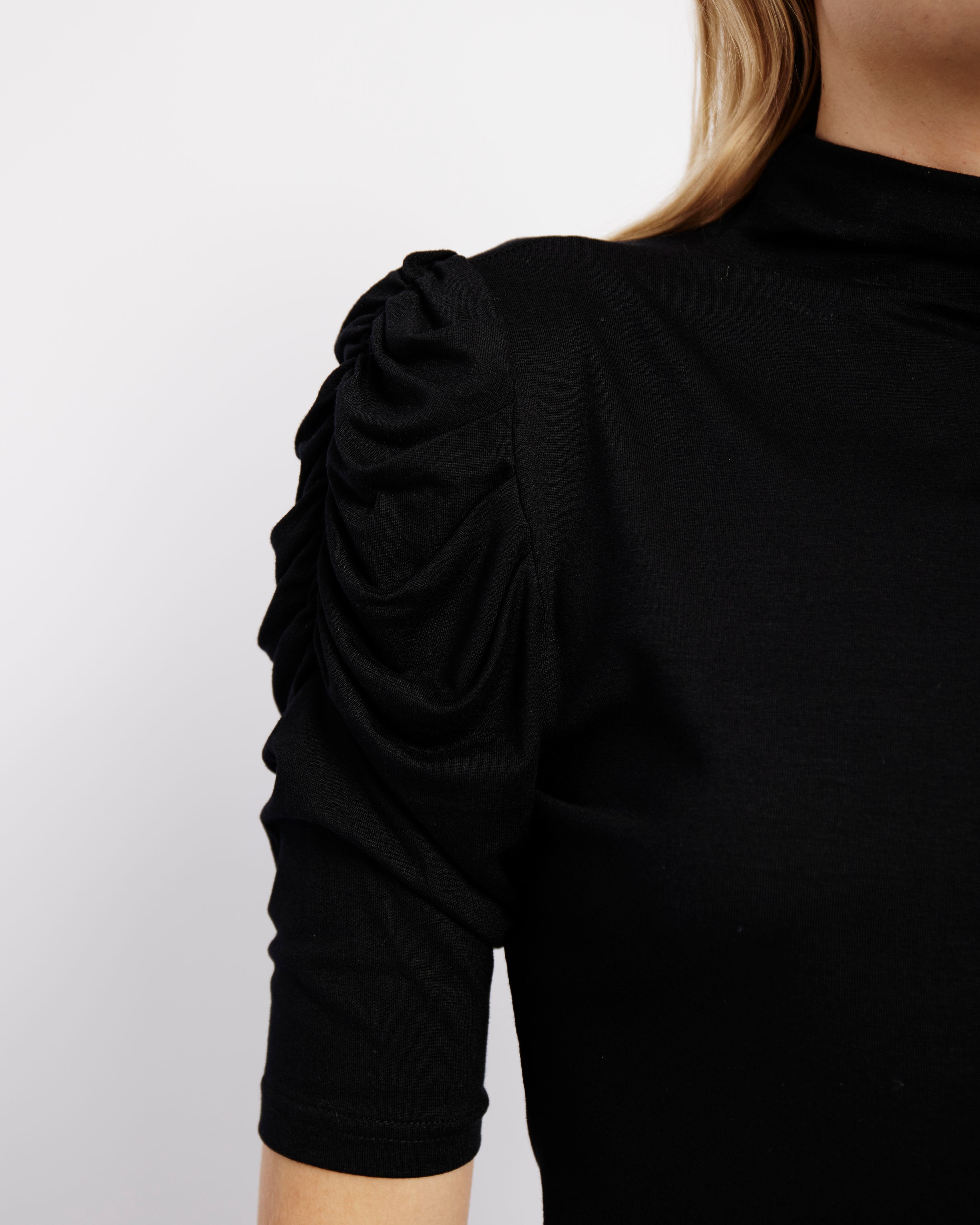 The Luxe Essential Polo with Draped Sleeve in Black - Me&B