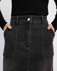 Denim Skirt with Back Slit in Black - Me&B