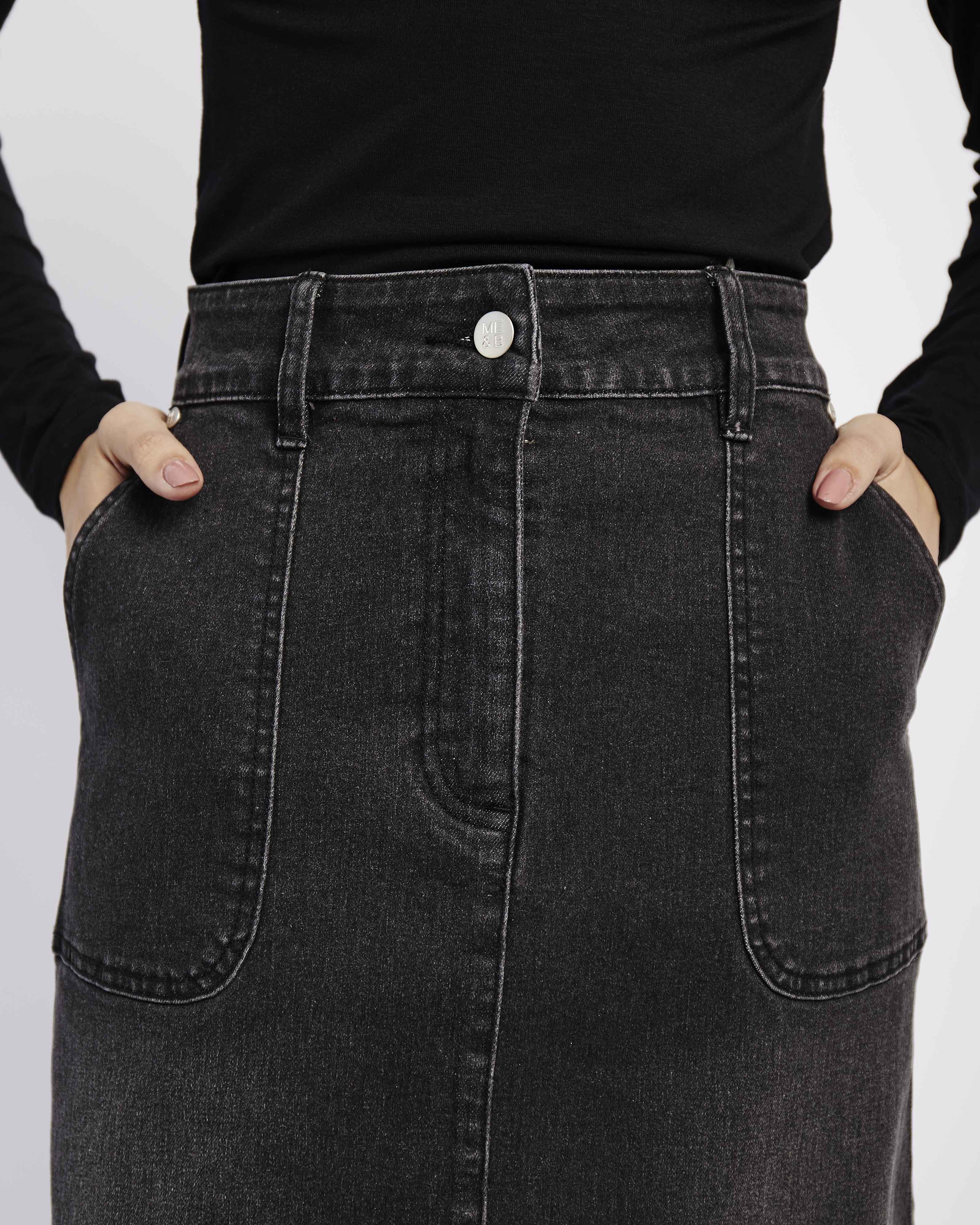 Denim Skirt with Back Slit in Black - Me&B