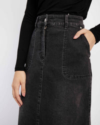 Denim Skirt with Back Slit in Black - Me&B