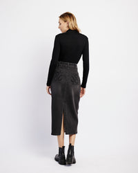Denim Skirt with Back Slit in Black - Me&B